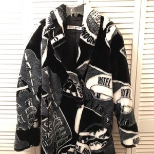 Black and white city faux fur coat
